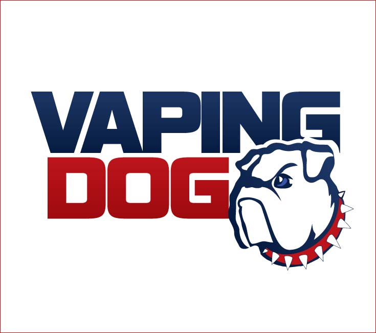 Vaping Dog E-Liquid logo with a fierce bulldog and bold lettering