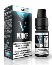 VUDOR ICE Menthol E-Liquid 10ml bottle and packaging, TPD compliant, with nicotine warning